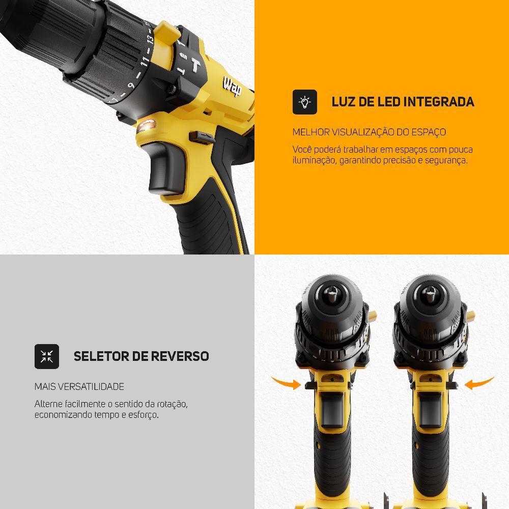 Parafusadeira e Furadeira 3/8” Wap K21 Id02 21V Torque 45Nm