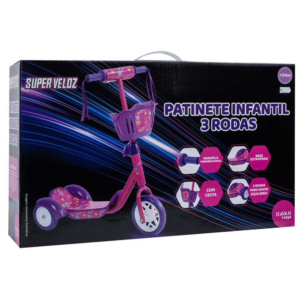 Patinete Feminino 3 Rodas Com Cesto Havan Toys - HBR0126