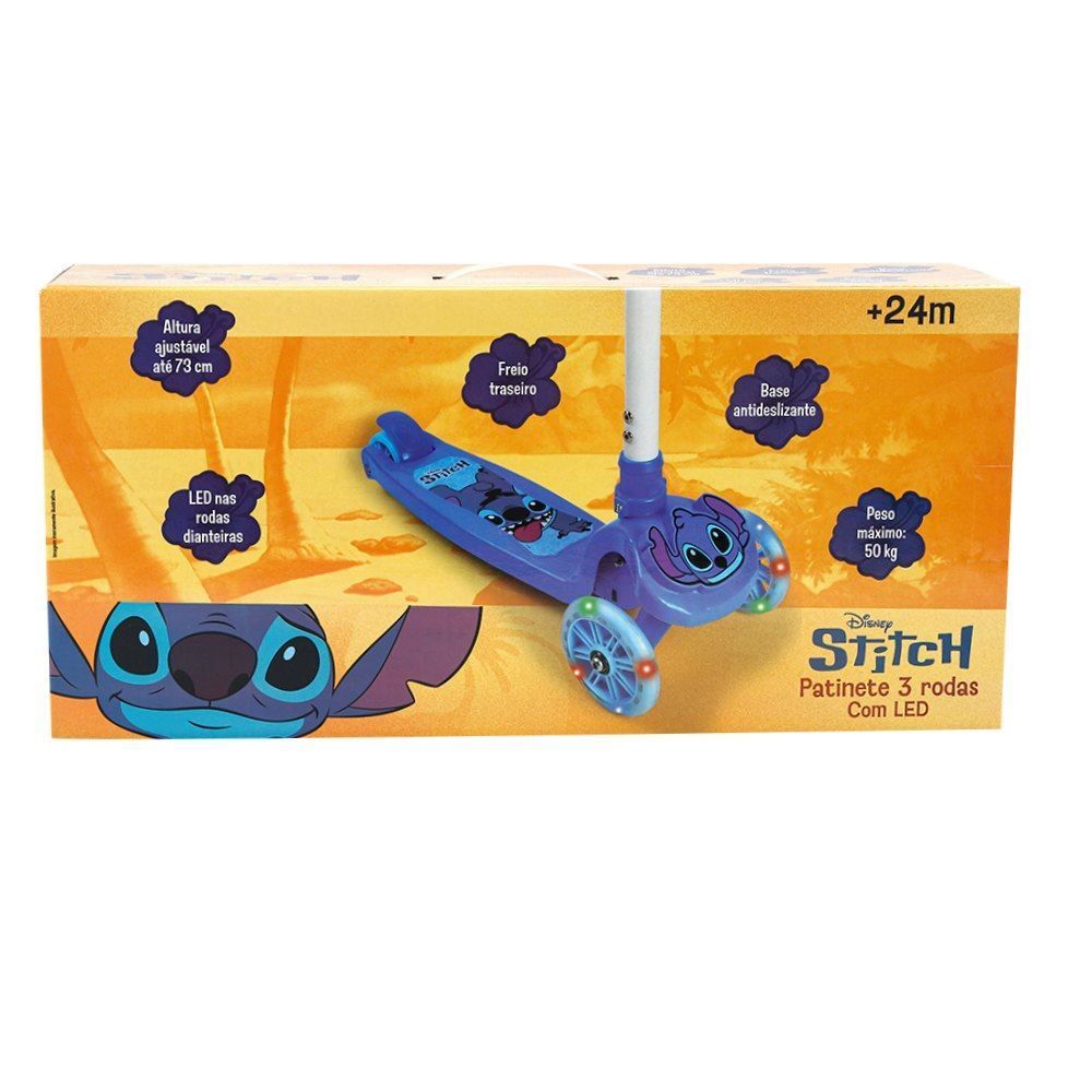 Patinete Infantil 3 Rodas Com Led Stitch Disney - DIS0369