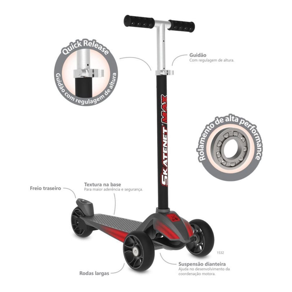 Patinete Infantil Bandeirante Skatenet Max Grafite - 1532