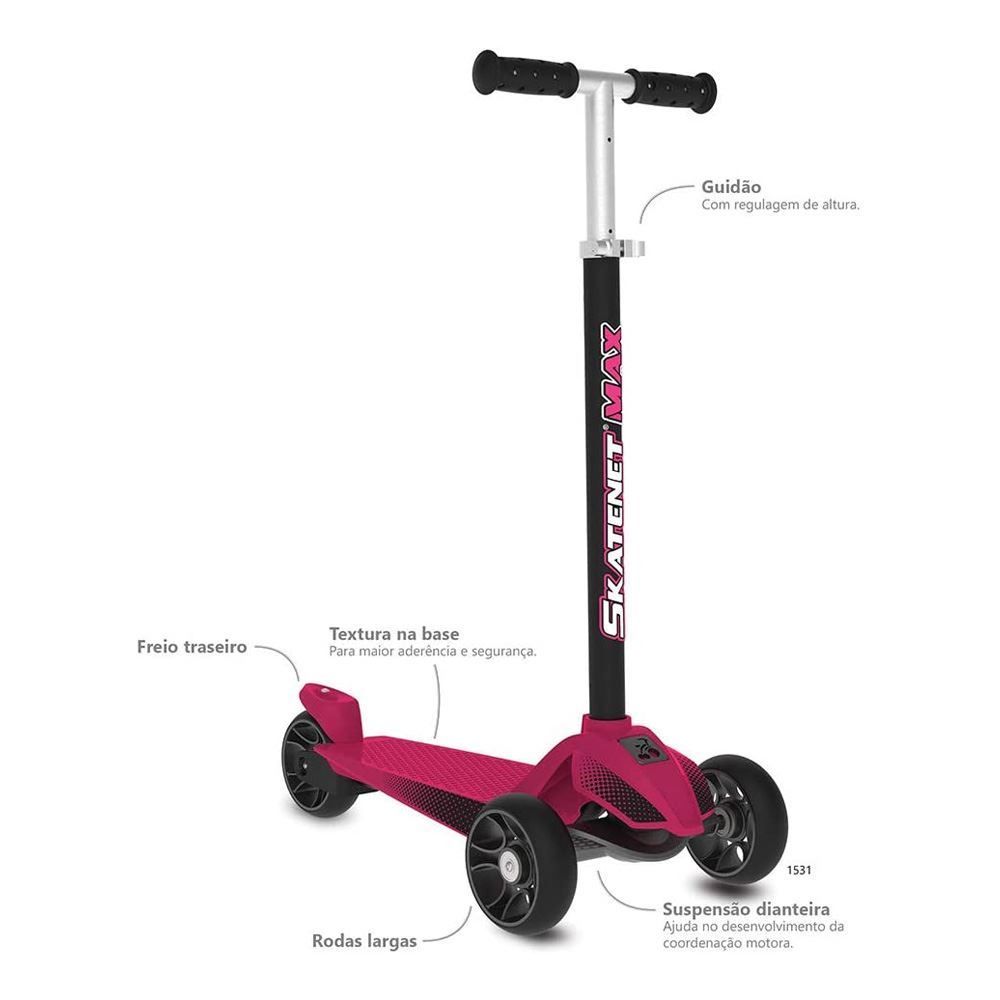 Patinete Infantil Bandeirante Skatenet Max Rosa - 1531