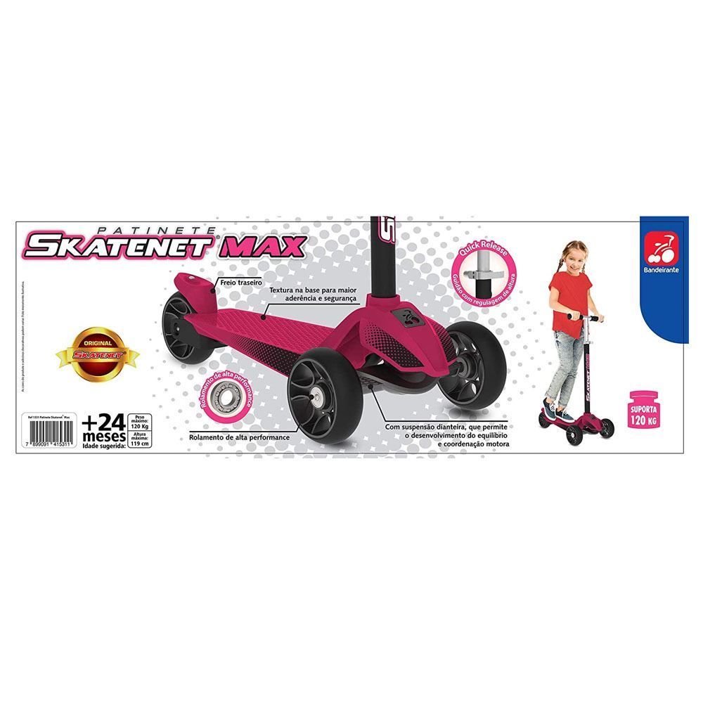 Patinete Infantil Bandeirante Skatenet Max Rosa - 1531