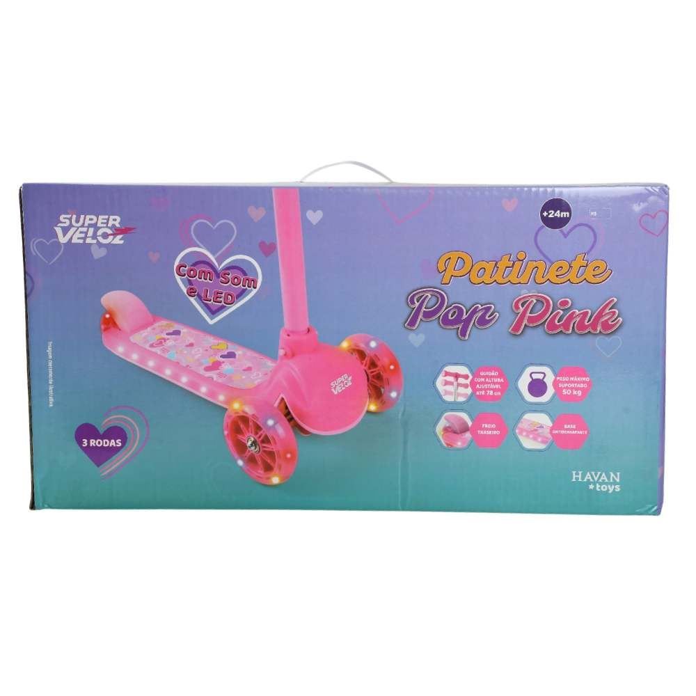 Patinete Pop Pink 3 Rodas Com Som E Led Havan Toys - Havan Toys