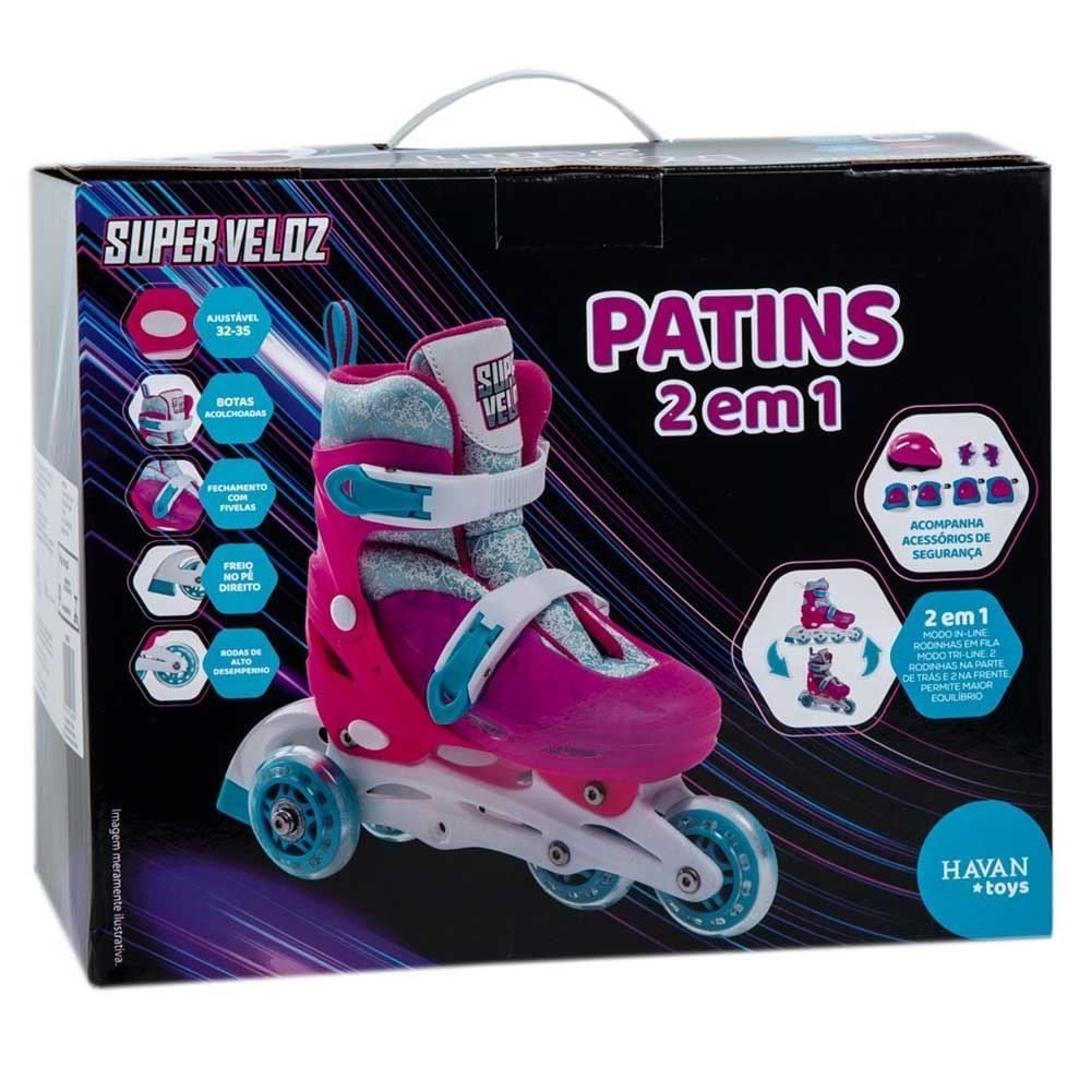Patins 2 Em 1 Rosa 32 A 35 Com Acessórios Havan Toys - HBR0430