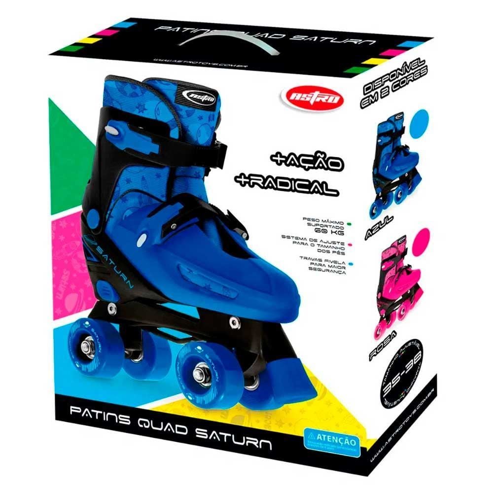 Patins 4 Rodas Médio 35 A 38 Quad Saturn Azul Astro Toys - 9069