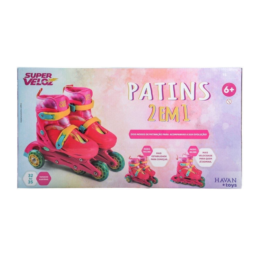 Patins Feminino 2 Em 1 Ajustável 32 A 35 Havan Toys - HBR0883