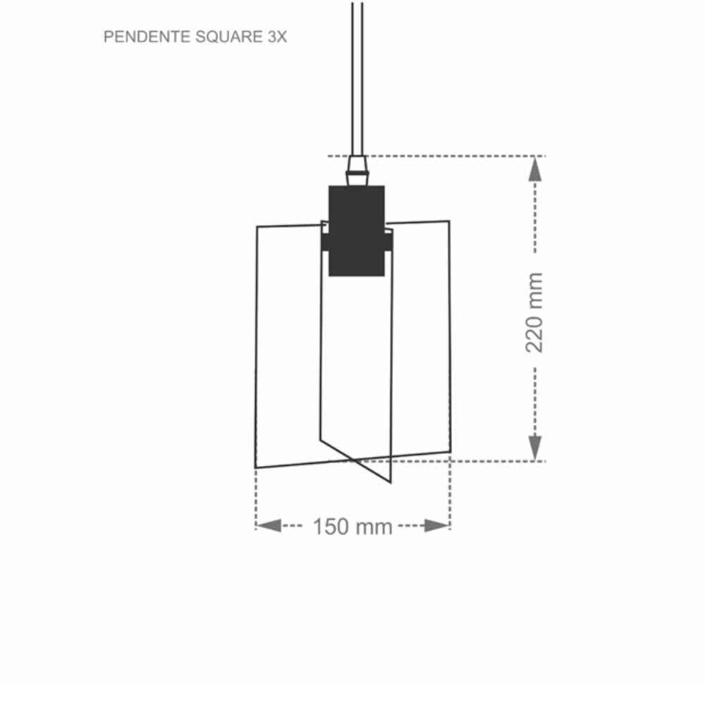 Pendente Square 3Xe27 Taschibra - Preto e dourado