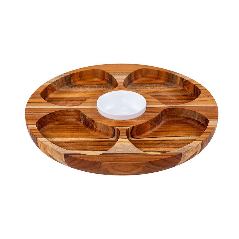 Petisqueira Teca Redonda Com Porcelana Stolf - 1268