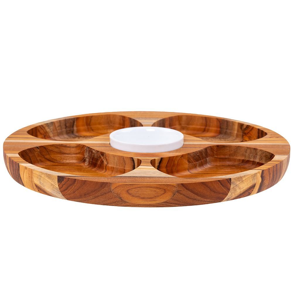 Petisqueira Teca Redonda Com Porcelana Stolf - 1268