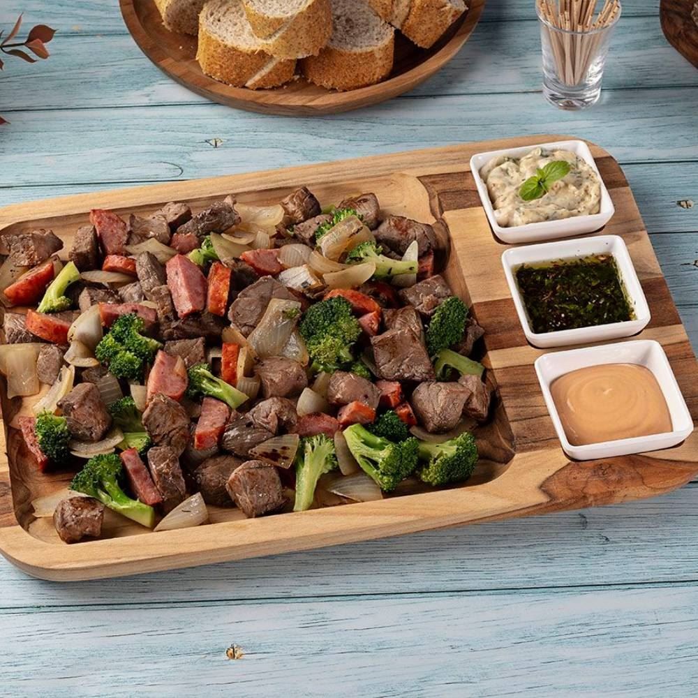 Petisqueira Teca Retangular Com 3 Potes 40X28cm Stolf - 1315