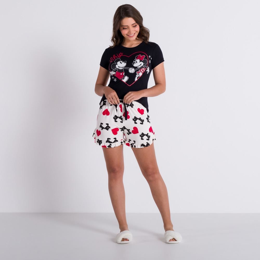 Pijama Curto Corações Casal Disney