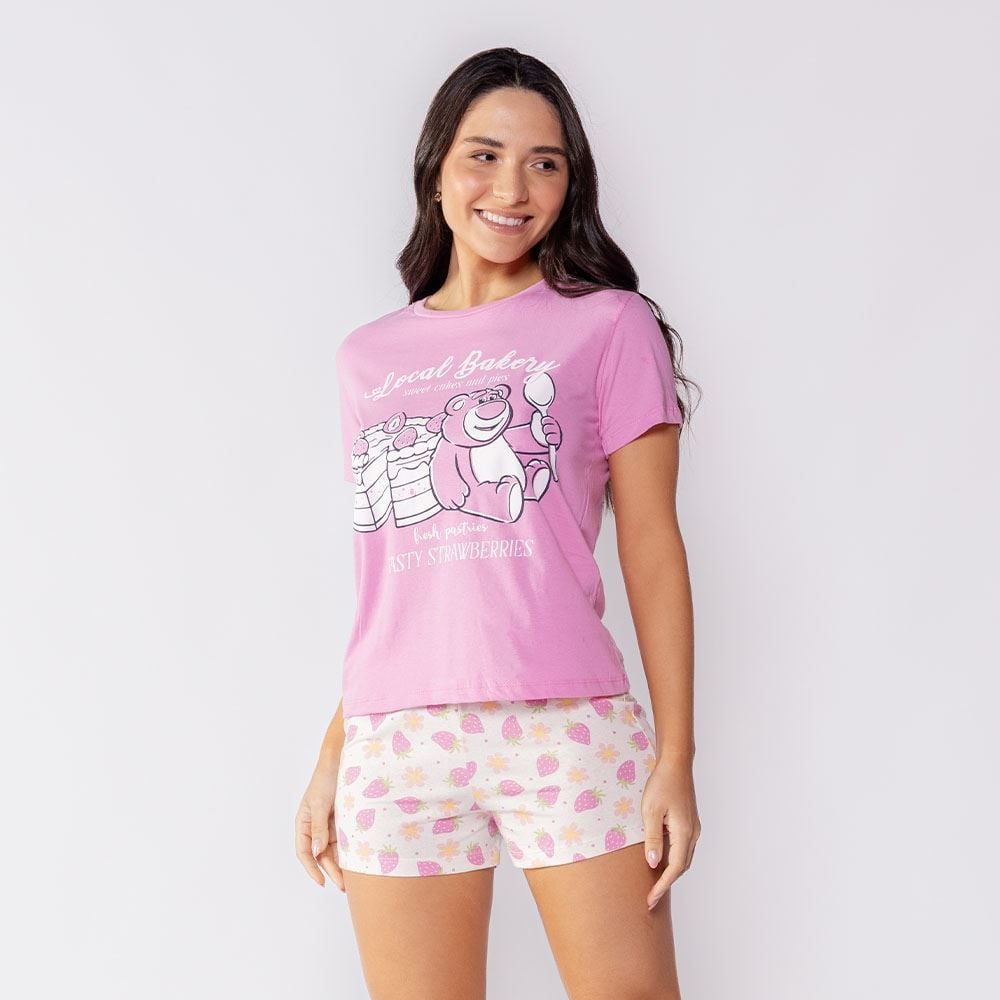 Pijama Feminino Curto Lotso De Algodão Disney