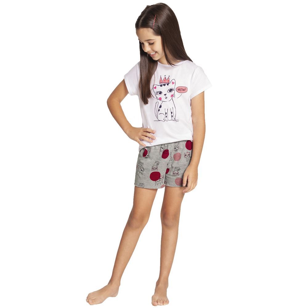 Pijama de 4 a 10 Anos Gatinho Coroa Alakazoo