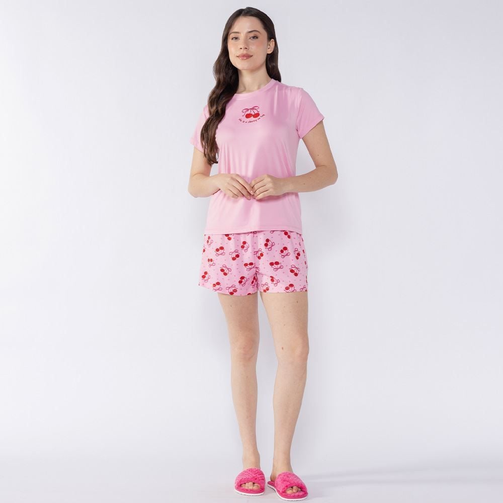 Pijama Feminino Curto Cereja Camila Moretti