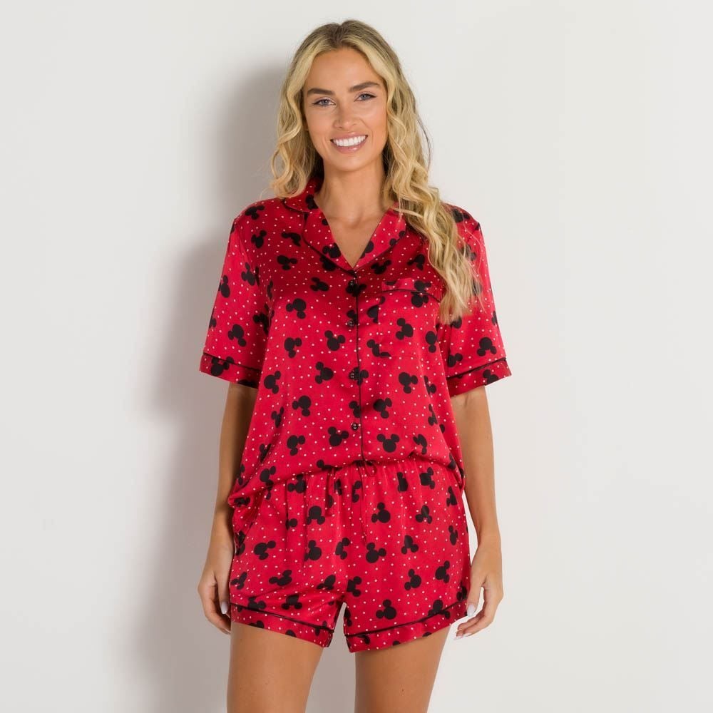 Pijama Feminino Curto De Cetim Aberto Disney