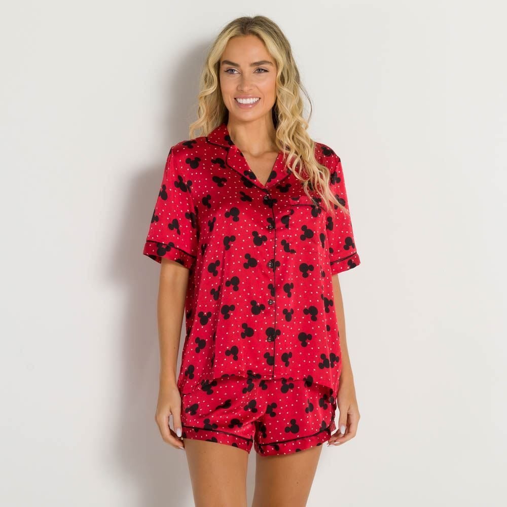 Pijama Feminino Curto De Cetim Aberto Disney
