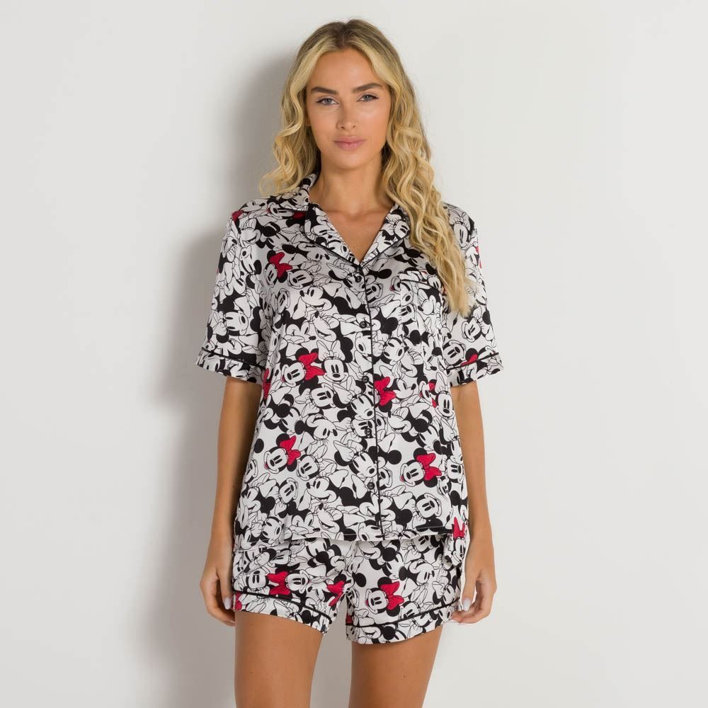 Pijama Feminino De Cetim Aberto Disney