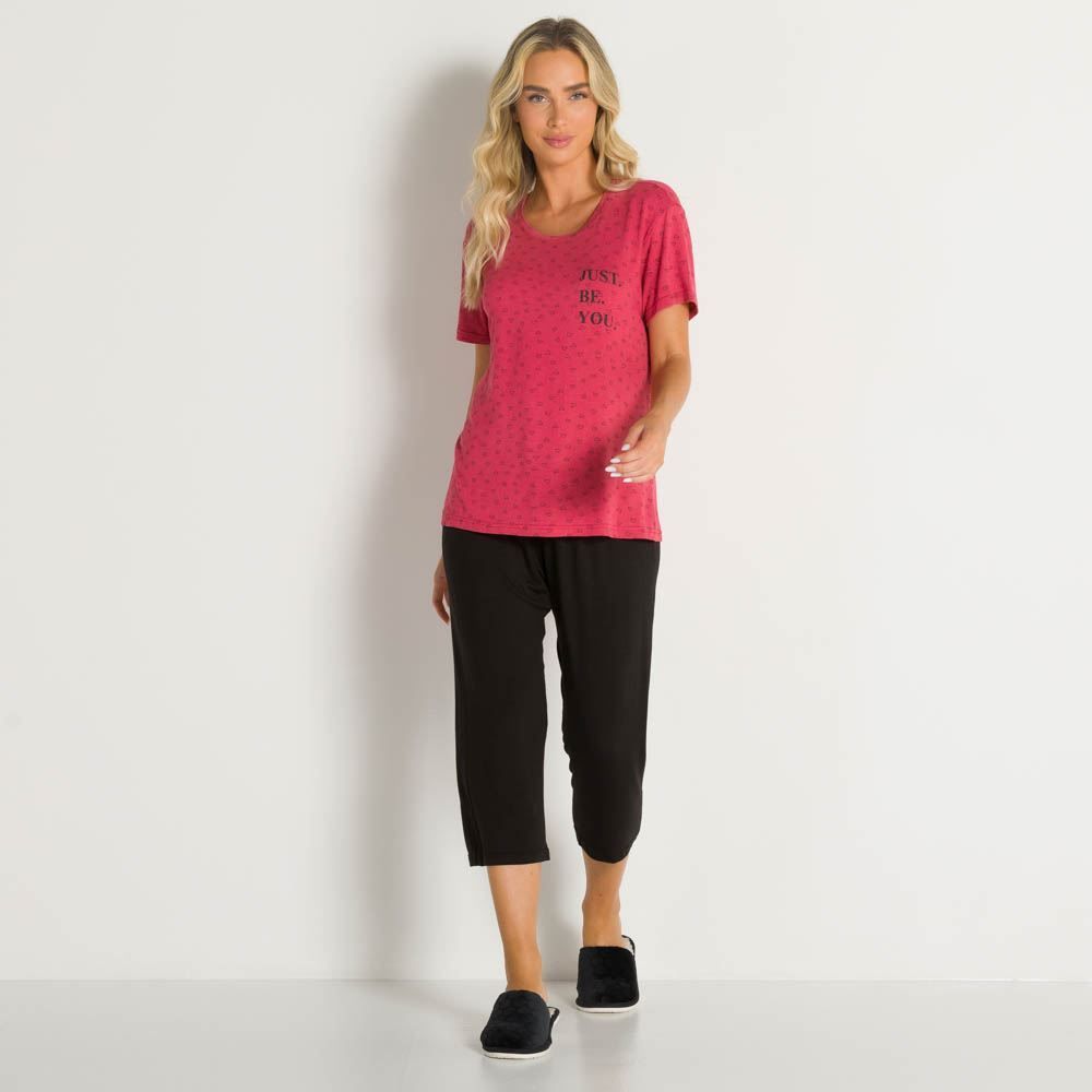 Pijama Feminino De Viscose Com Calça Capri Holla