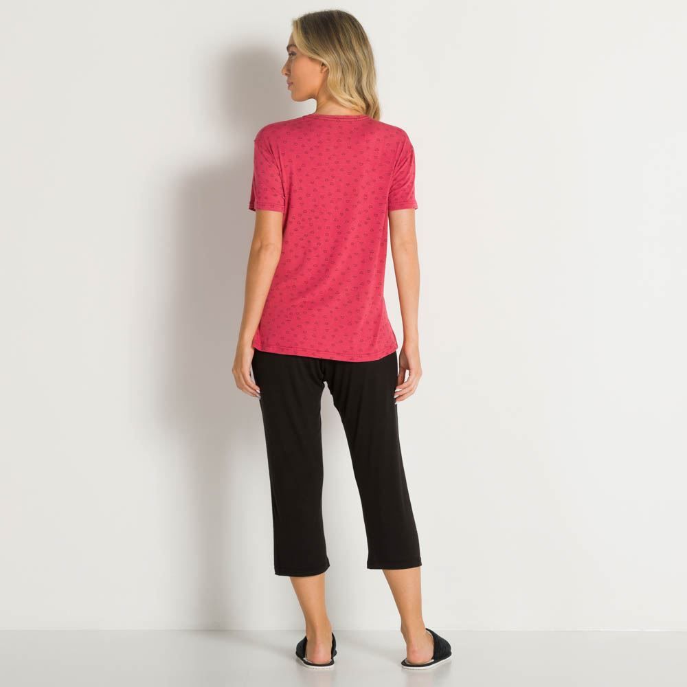 Pijama Feminino De Viscose Com Calça Capri Holla