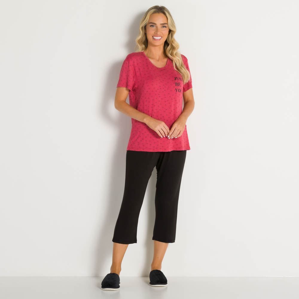 Pijama Feminino De Viscose Com Calça Capri Holla