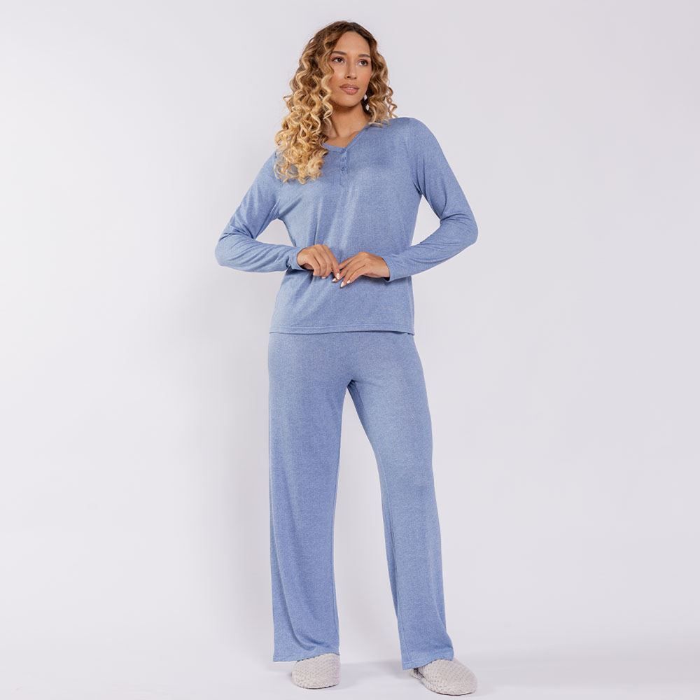 Pijama Feminino Gola V Em Malha Tricot Camila Moretti