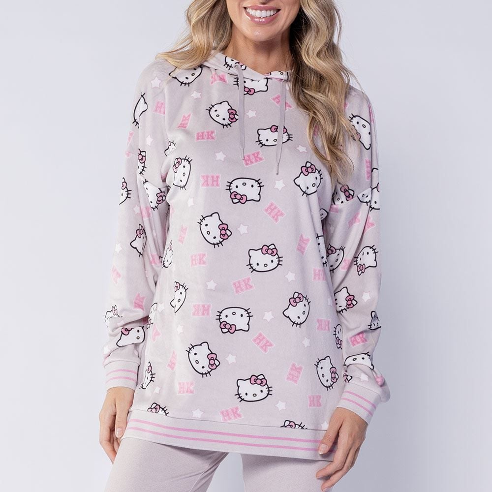 Pijama Feminino Longo Com Capuz Em Plush Sanrio
