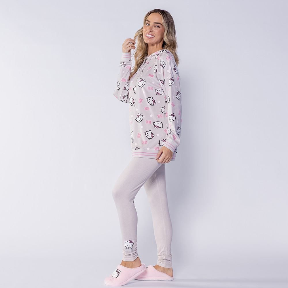 Pijama Feminino Longo Com Capuz Em Plush Sanrio