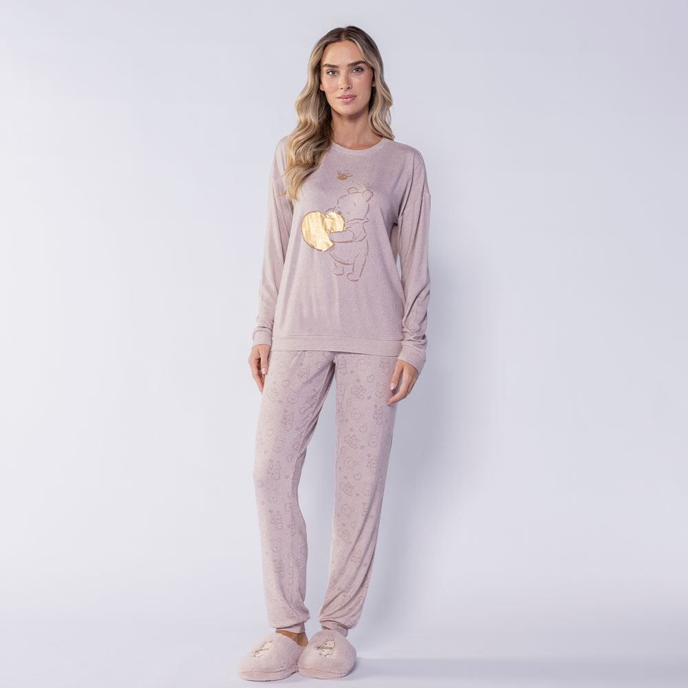 Pijama Feminino Longo Em Malha Tricot Disney