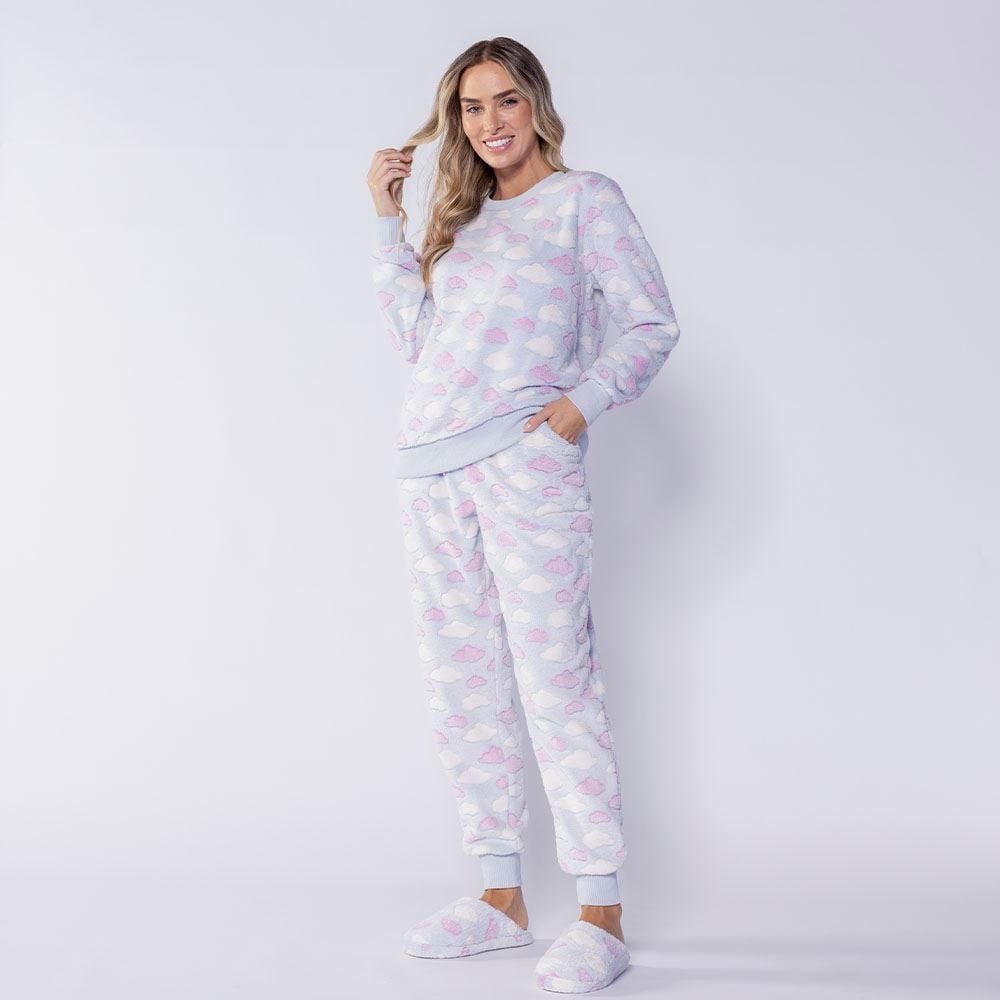 Pijama Feminino Longo Em Fleece Magic Sky Camila Moretti