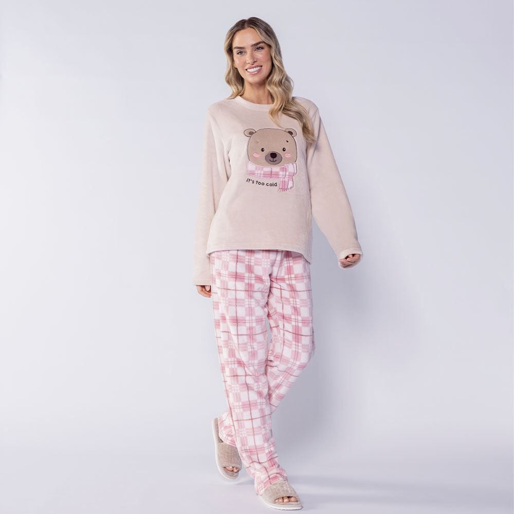 Pijama Feminino Longo Em Fleece Rainy Teddy Camila Moretti