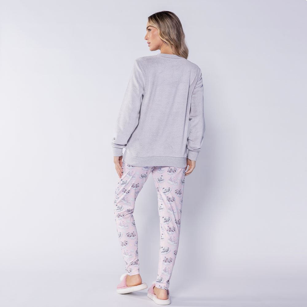 Pijama Feminino Longo Em Fleece Sleepy Panda Camila Moretti
