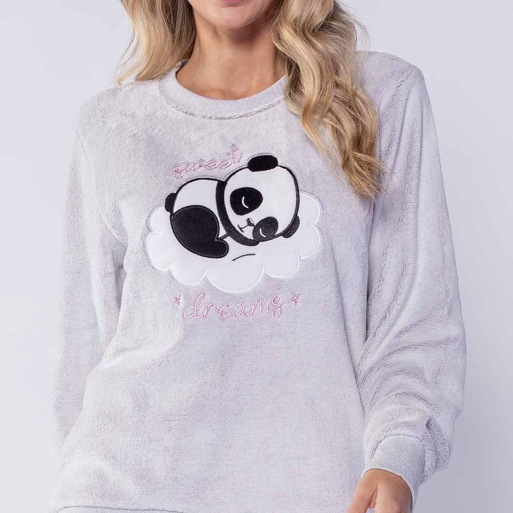 Pijama Feminino Longo Em Fleece Sleepy Panda Camila Moretti