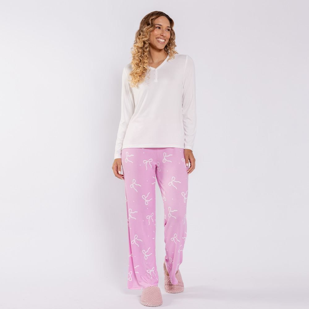 Pijama Feminino Longo Em Malha Tricot Camila Moretti
