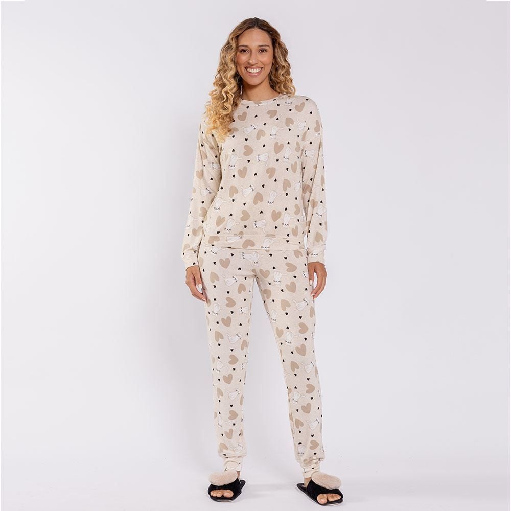 Pijama Feminino Longo em Malha Tricot Camila Moretti
