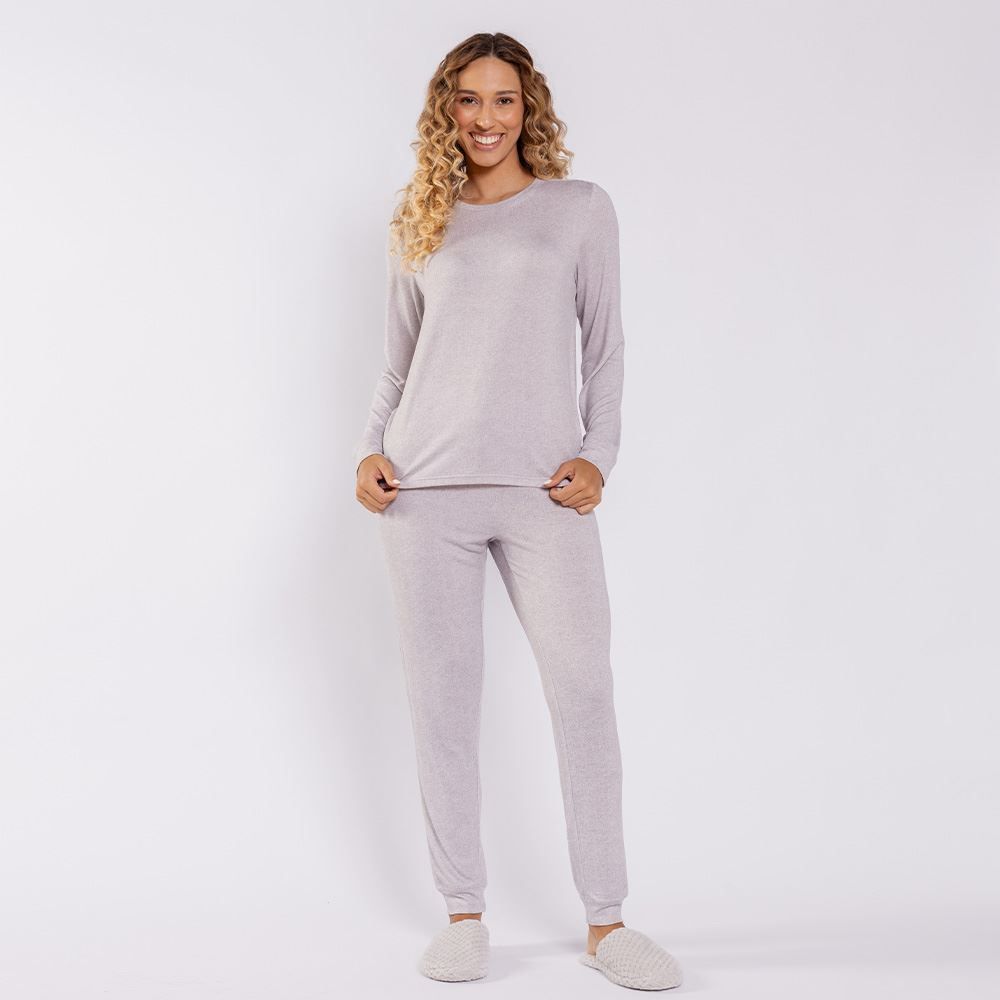 Pijama Feminino Longo Em Malha Tricot Camila Moretti