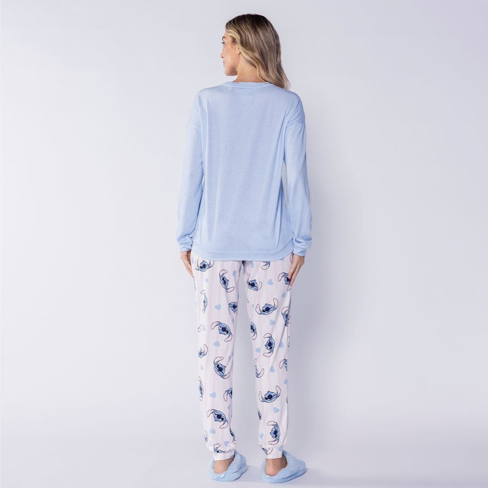 Pijama Feminino Longo Em Malha Tricot Disney