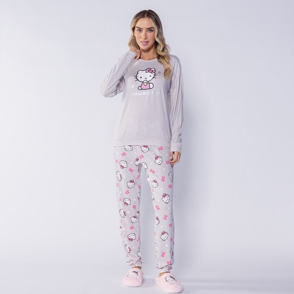 Pijama Feminino Longo Em Malha Tricot Sanrio