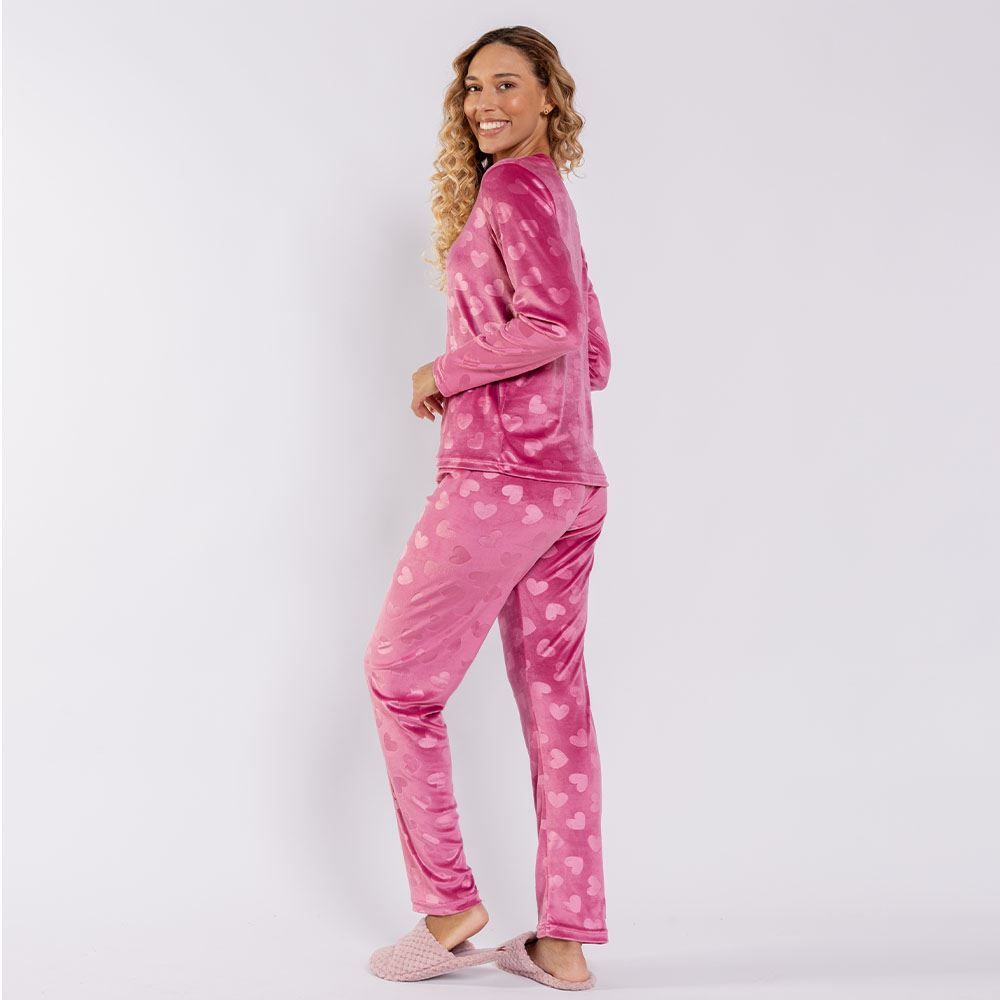 Pijama Feminino Longo Em Plush Corações Camila Moretti