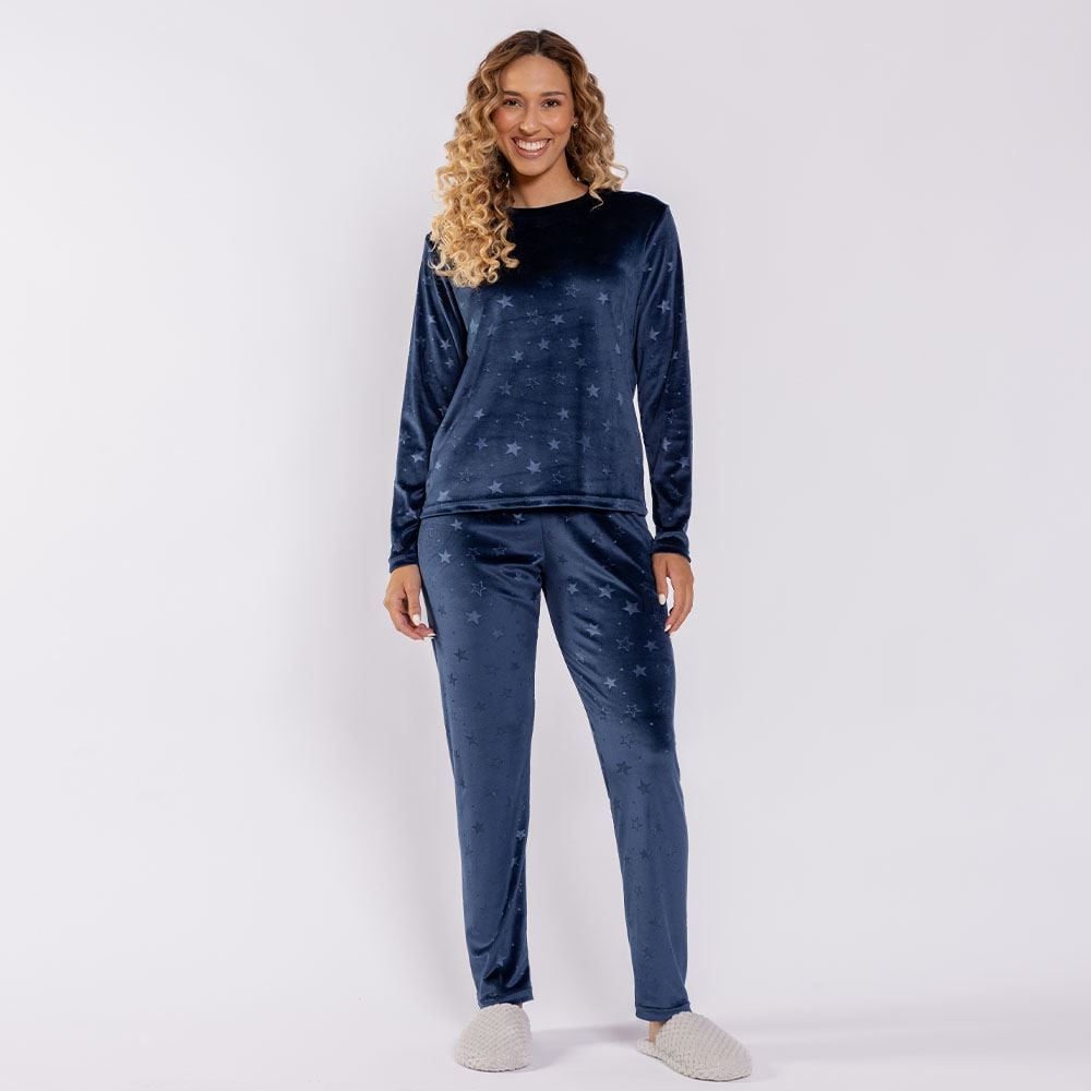 Pijama Feminino Longo Em Plush Estrelas Camila Moretti