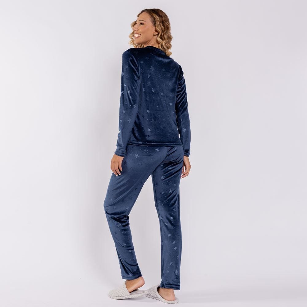 Pijama Feminino Longo Em Plush Estrelas Camila Moretti