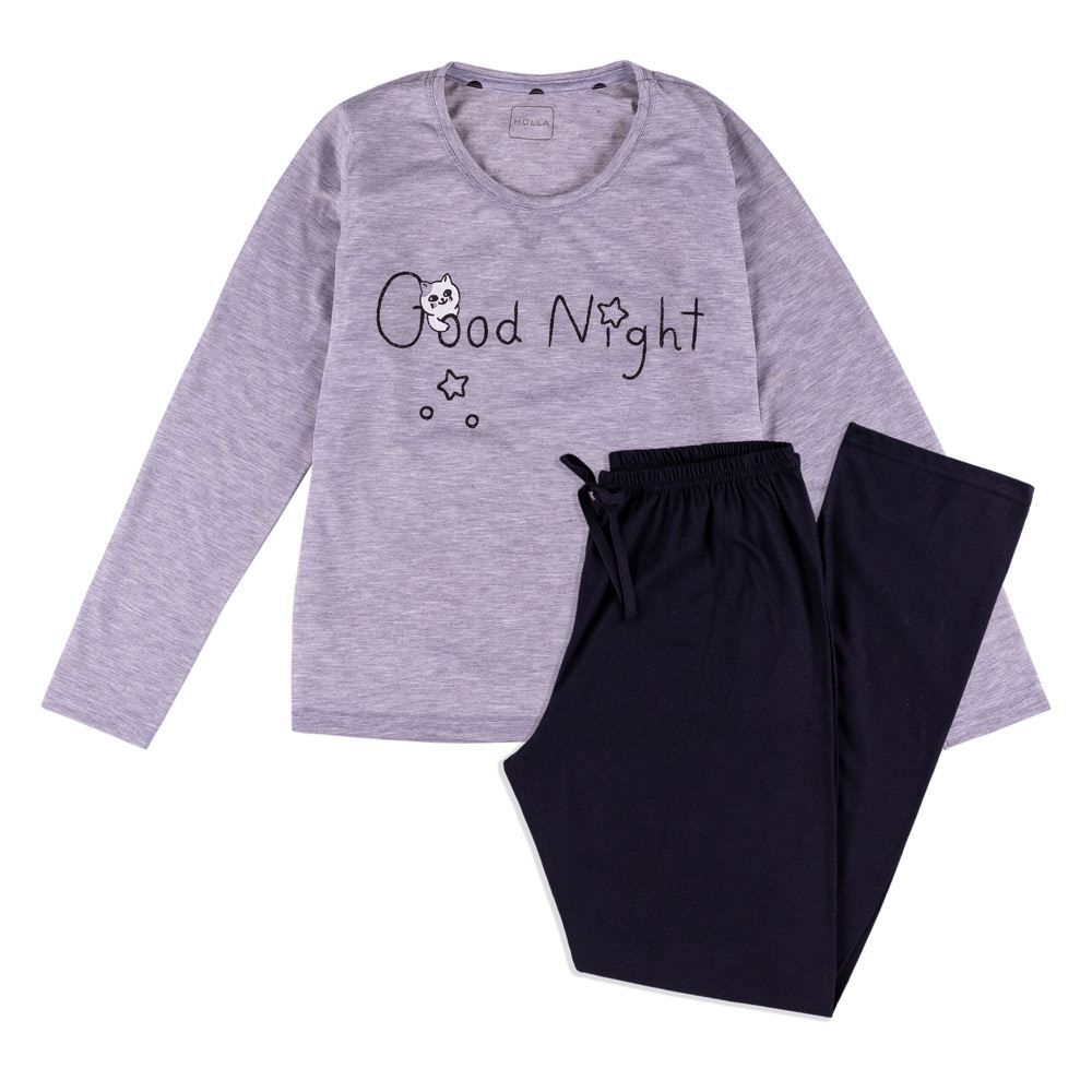 Pijama Feminino Longo Good Night Gatinho Holla
