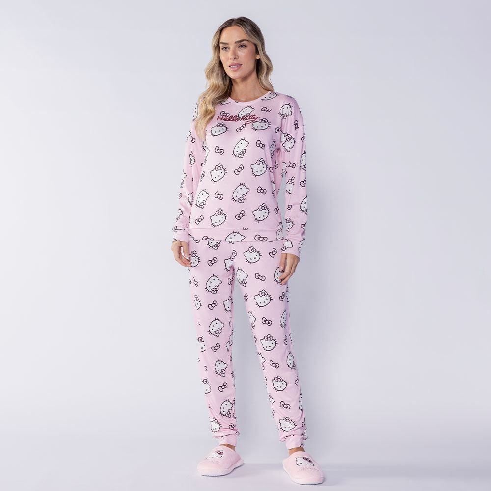 Pijama Feminino Longo Em Malha Tricot Sanrio