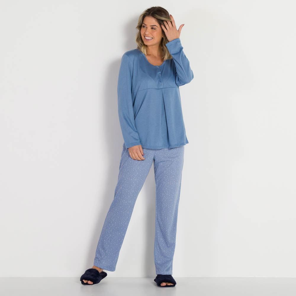 Pijama Longo Feminino Gestante Liso Patricia Foster