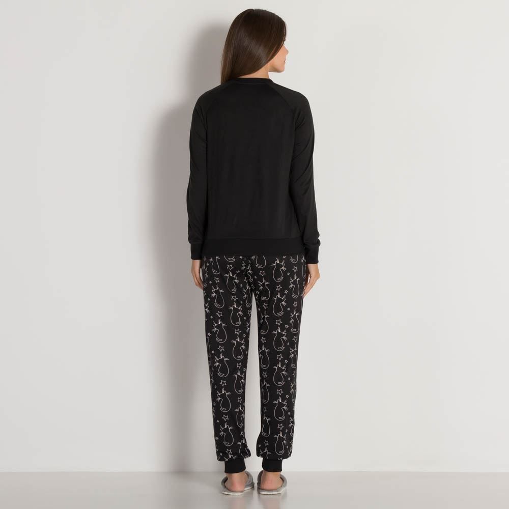 Pijama Longo Malha Peletizada Gato Camila Moretti