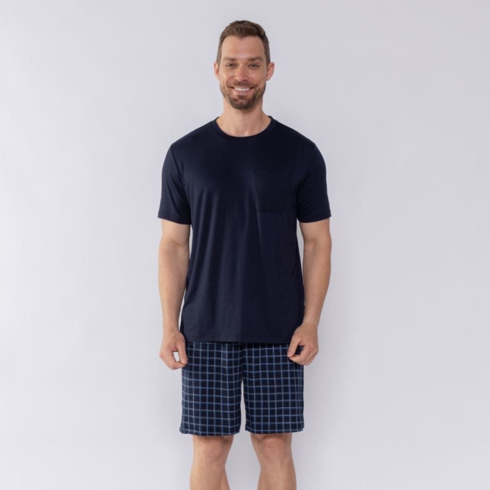 Pijama Masculino Xadrez Com Bolso Marc Alain