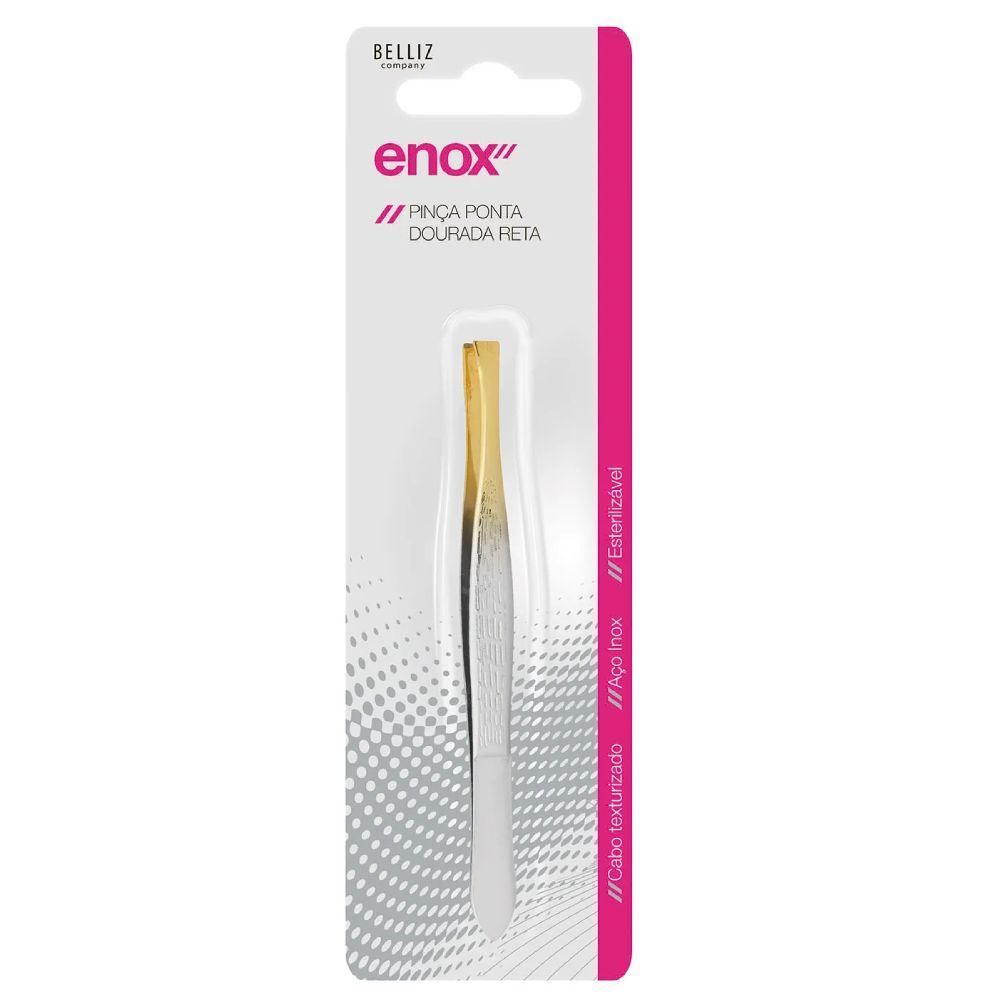 Pinça Reta Com Ponta Dourada Enox Belliz - Aço Inoxidável