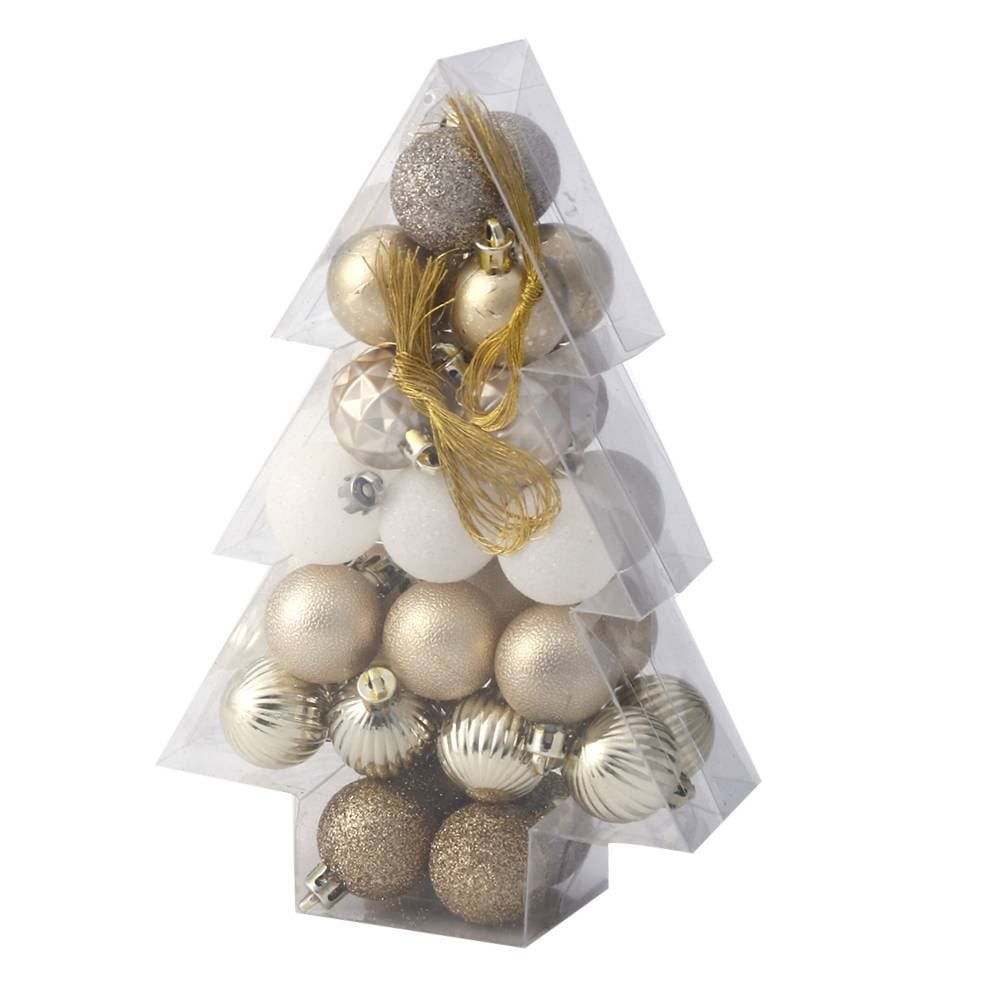 Pinheiro Mix Bolas De Natal Dourada E Branca 34 Unidades Tuut - 31602
