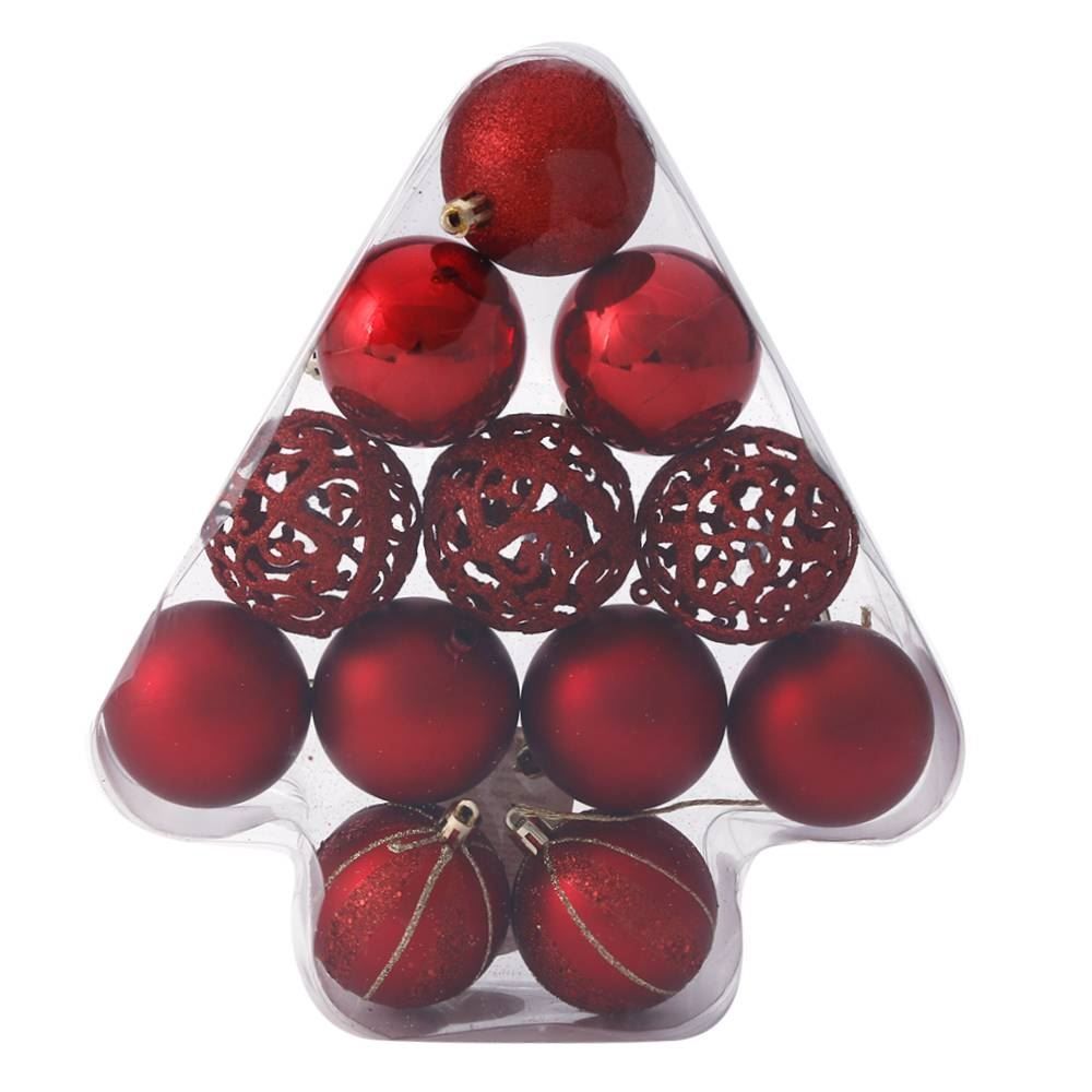 Pinheiro Mix De Bolas De Natal 6 Cm Vermelho Tuut - 12 unidades