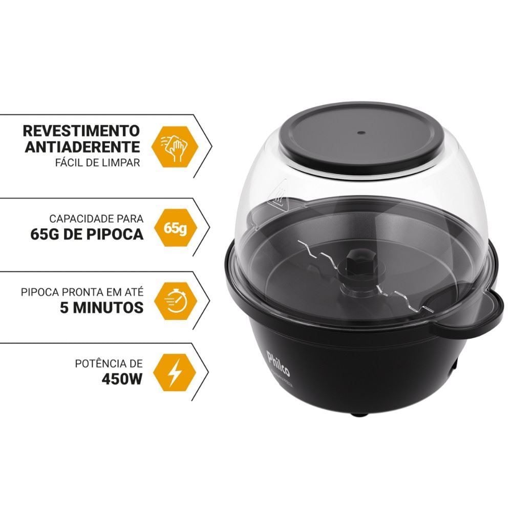 Pipoqueira Elétrica Philco 2 em 1 Antiaderente 65g PPIE03A