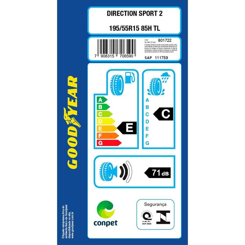 Pneu Goodyear Direction Sport 2 195/55 R15 85H - Preto